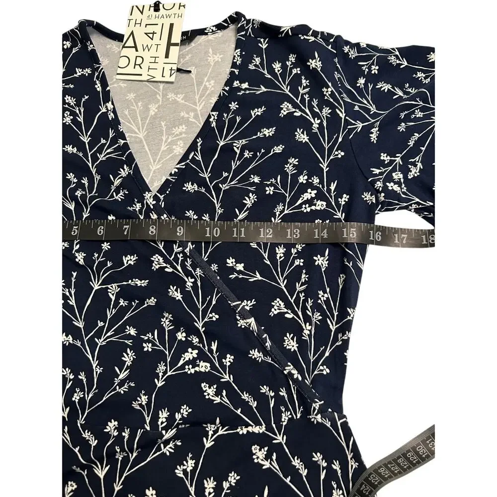 NWT 41 Hawthorn Elisse Navy/White Floral Faux Wrap Dress Flutter Sleeves-Small - Picture 9 of 12